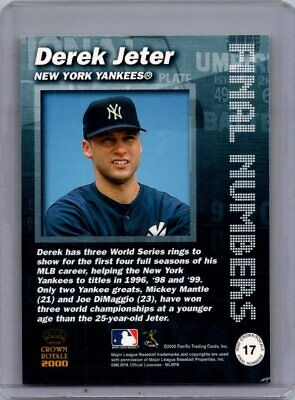 2000 Pacific Crown Royale #17 Derek Jeter Final Numbers Excellent