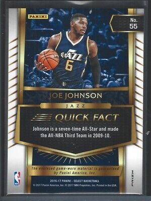 2016-17 Select Swatches Prizms #55 Joe Johnson Jersey Game Used Patch 14/99