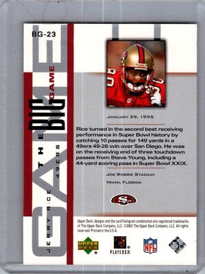 2002 UD Piece of History #BG-23 Jerry Rice The Big Game Excellent