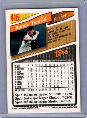 1993 Topps #416 Randy Tomlin Gold Excellent