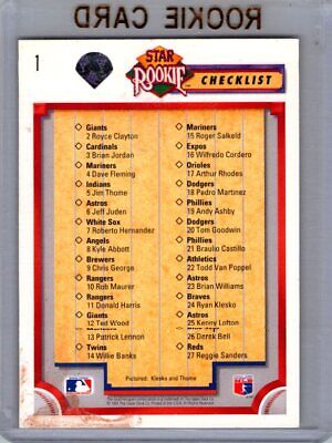 1992 Upper Deck #1 Star Rookie Checklist SR, CL Gold Hologram Excellent