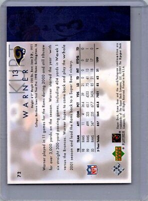 2001 UD Game Gear #72 Kurt Warner Excellent