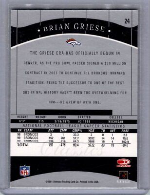 2001 Donruss Classics #24 Brian Griese Timeless Tributes #/100