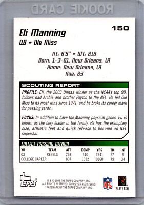 2004 Topps Draft Picks & Prospects #150 Eli Manning Excellent