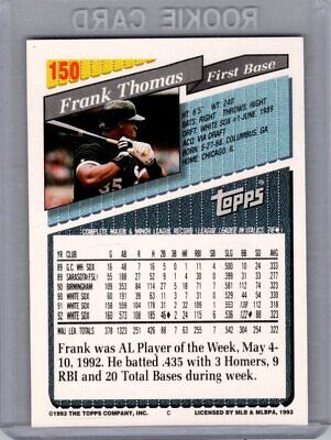 1992 Topps #150 Frank Thomas 1993 Pre-Production Samples Near mint or better