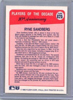 1990 Fleer #625 Ryne Sandberg Excellent