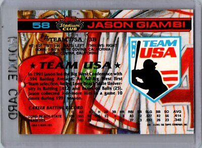 1992 Stadium Club Dome #58 Jason Giambi Excellent