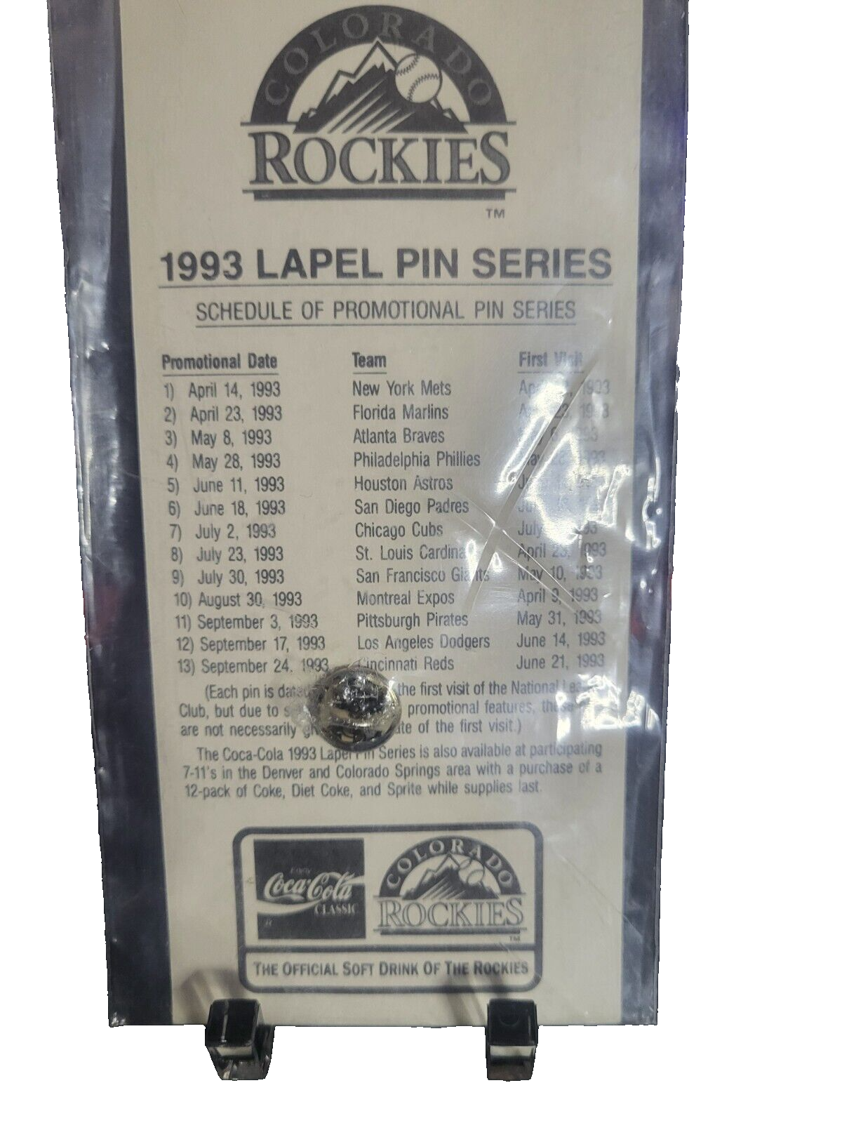 Colorado Rockies 1993 Lapel Pin Series Pin #2  7 -11 CocaCola FL Marlins