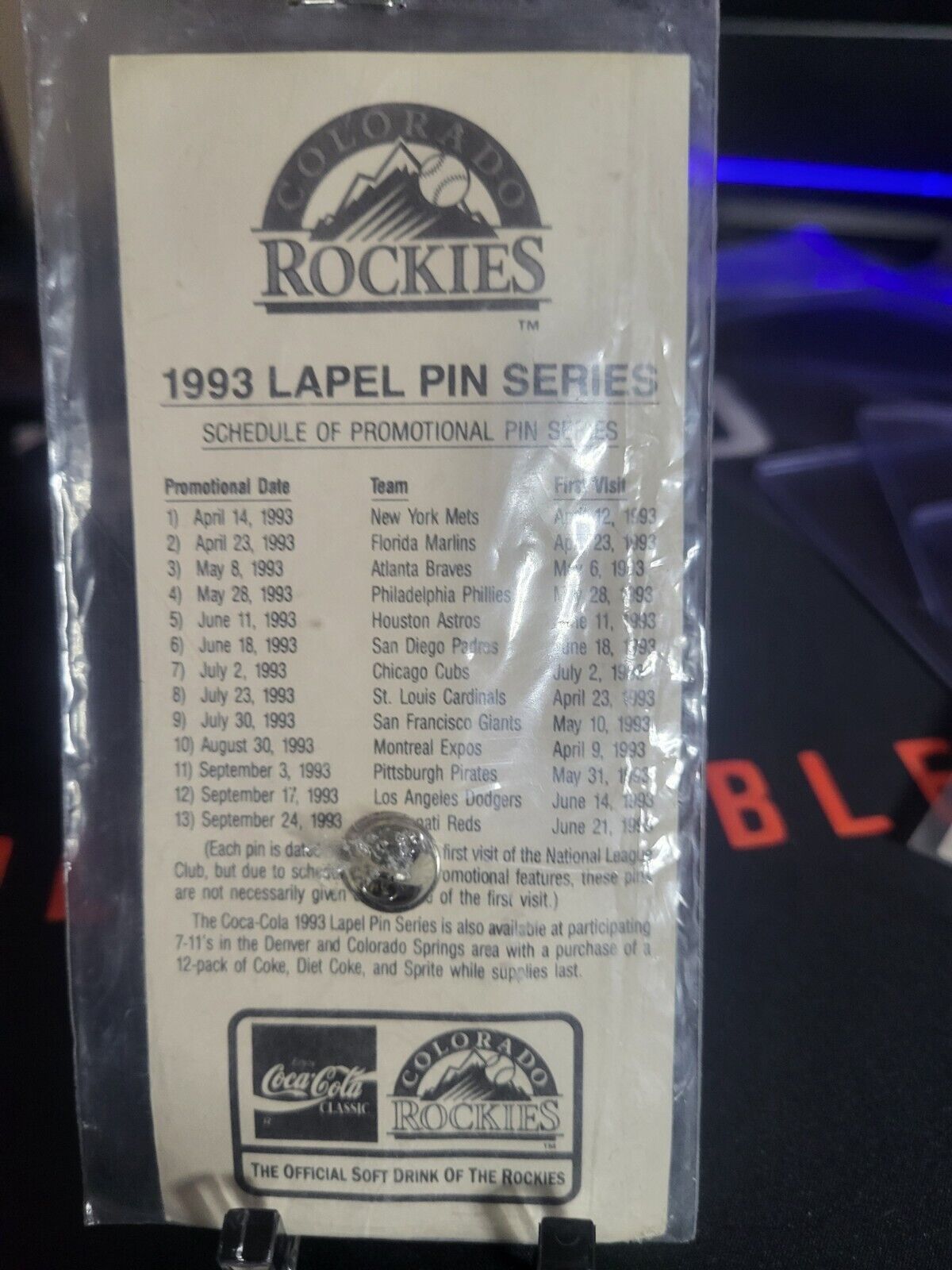 Colorado Rockies Lapel Pin, 1993 Lapel Pin Series, #3, Rockies Vs Braves