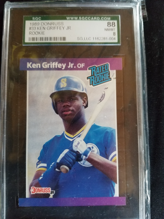 1989 Donruss #33 KEN GRIFFEY JR. SGC N Mint 8 RC rookie HOFer 'Rated Rookie'